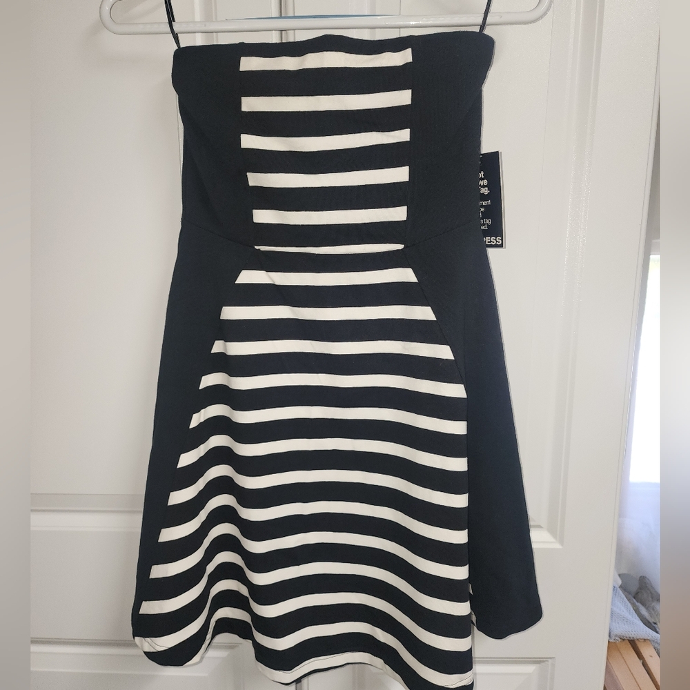 Express Black and White Strapless Dress